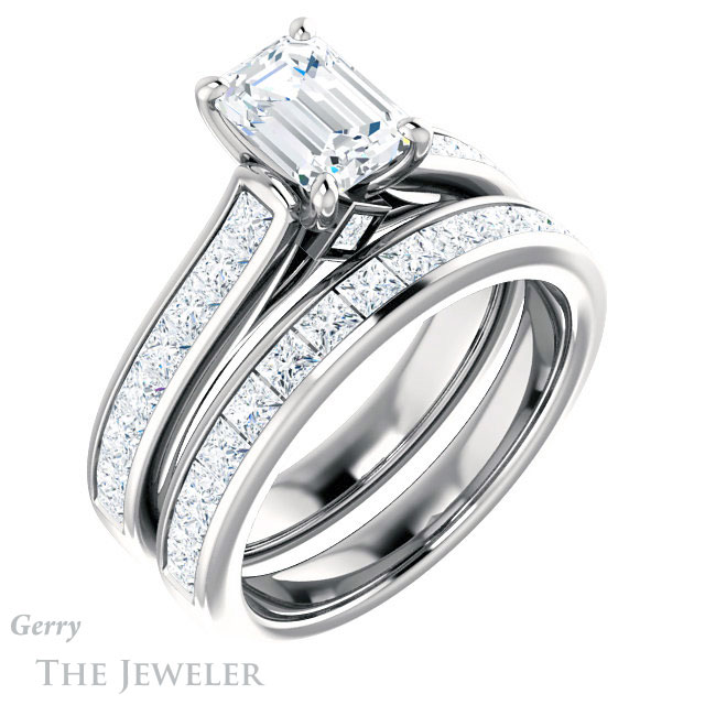 Emerald Cut Forever Brilliant Moissanite Engagement Ring #GTJ1144-emerald-fb-w