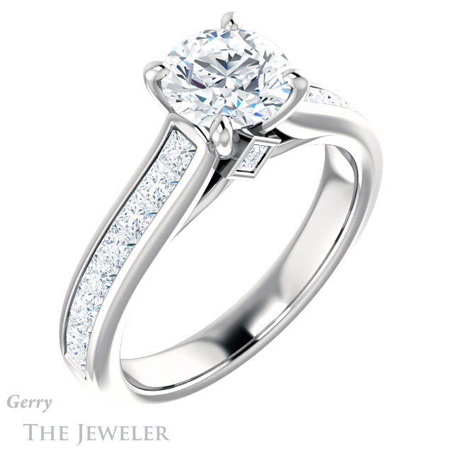 Round Cut Forever One Moissanite Engagement Ring #GTJ1144-round-fo-w