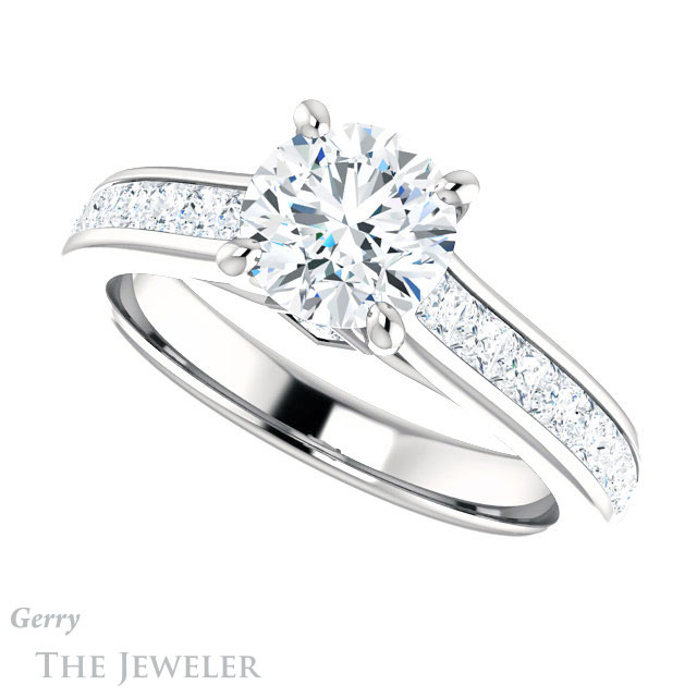 Round Cut Forever One Moissanite Engagement Ring #GTJ1144-round-fo-w