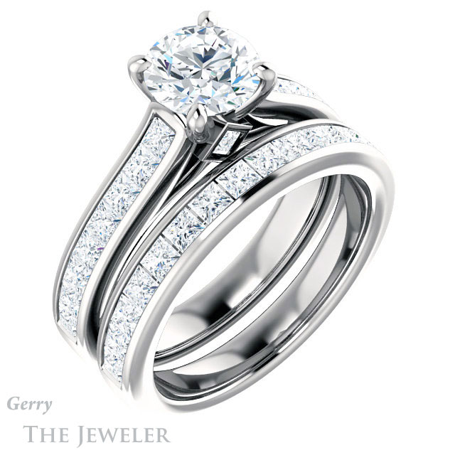 Round Cut Forever One Moissanite Engagement Ring #GTJ1144-round-fo-w