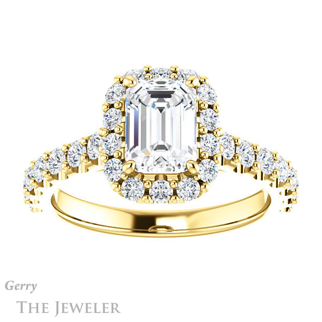 Emerald Cut Forever One Moissanite Engagement Ring #GTJ1145-emerald-fb-y 1 Emerald Cut Forever Brilliant Moissanite Engagement Ring #GTJ1145-emerald-fb-y
