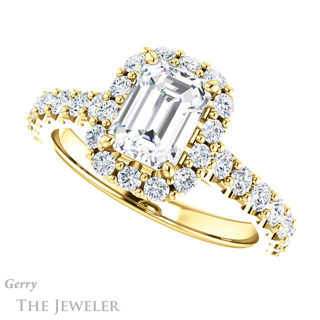 Emerald Cut Forever One Moissanite Engagement Ring #GTJ1145-emerald-fb-y 5 Emerald Cut Forever Brilliant Moissanite Engagement Ring #GTJ1145-emerald-fb-y