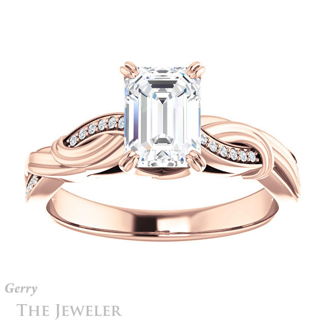 Emerald Cut Forever One Moissanite Engagement Ring #GTJ1146-emerald-fb-r 1 Emerald Cut Forever Brilliant Moissanite Engagement Ring #GTJ1146-emerald-fb-r