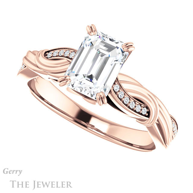 Emerald Cut Forever One Moissanite Engagement Ring #GTJ1146-emerald-fb-r 5 Emerald Cut Forever Brilliant Moissanite Engagement Ring #GTJ1146-emerald-fb-r