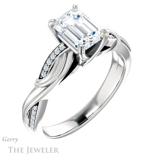 Emerald Cut Forever One Moissanite Engagement Ring #GTJ1146-emerald-fb-w 4 Emerald Cut Forever Brilliant Moissanite Engagement Ring #GTJ1146-emerald-fb-w