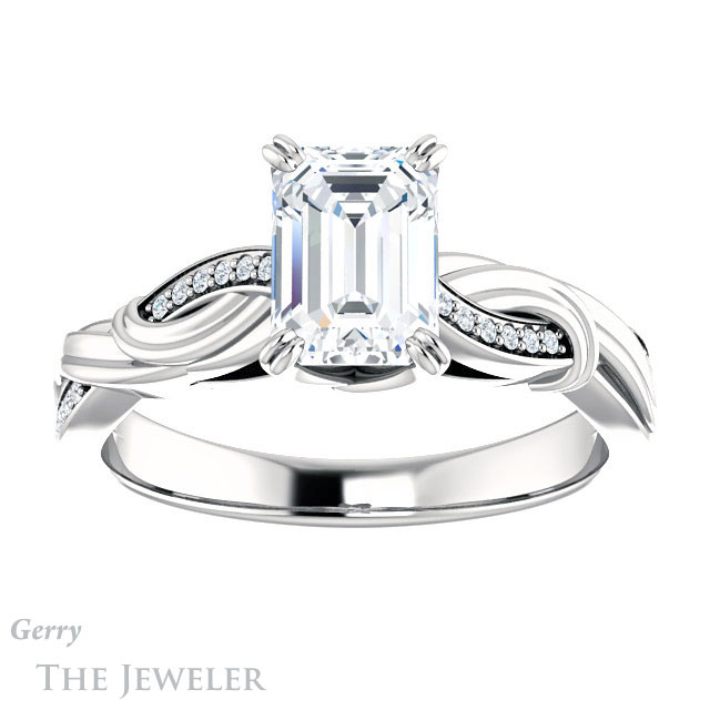 Emerald Cut Forever One Moissanite Engagement Ring #GTJ1146-emerald-fb-w 1 Emerald Cut Forever Brilliant Moissanite Engagement Ring #GTJ1146-emerald-fb-w