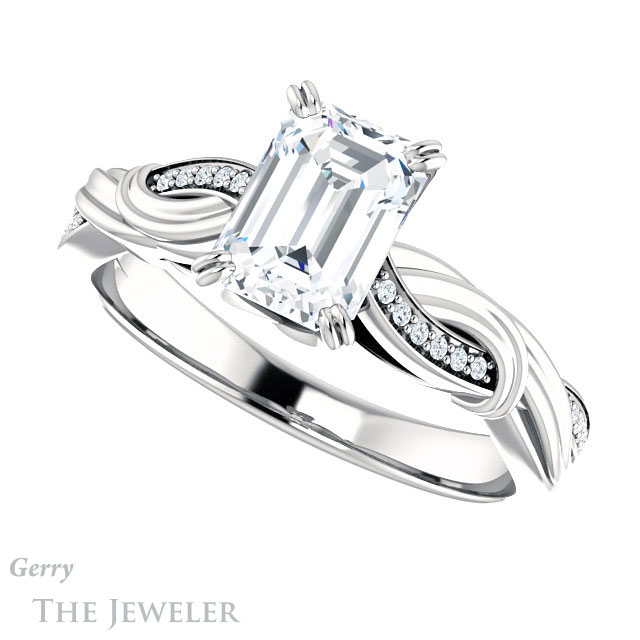 Emerald Cut Forever One Moissanite Engagement Ring #GTJ1146-emerald-fb-w 5 Emerald Cut Forever Brilliant Moissanite Engagement Ring #GTJ1146-emerald-fb-w