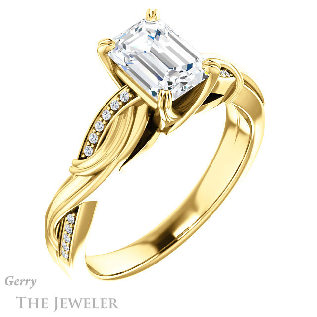 Emerald Cut Forever One Moissanite Engagement Ring #GTJ1146-emerald-fb-y 4 Emerald Cut Forever Brilliant Moissanite Engagement Ring #GTJ1146-emerald-fb-y