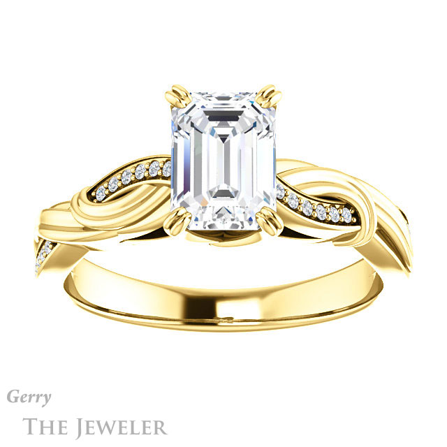 Emerald Cut Forever One Moissanite Engagement Ring #GTJ1146-emerald-fb-y 1 Emerald Cut Forever Brilliant Moissanite Engagement Ring #GTJ1146-emerald-fb-y