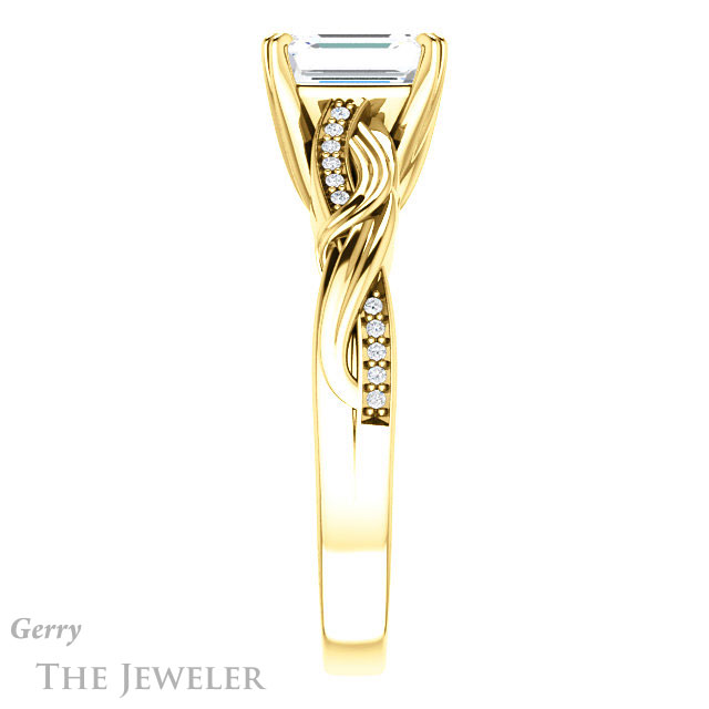 Emerald Cut Forever One Moissanite Engagement Ring #GTJ1146-emerald-fb-y 3 Emerald Cut Forever Brilliant Moissanite Engagement Ring #GTJ1146-emerald-fb-y