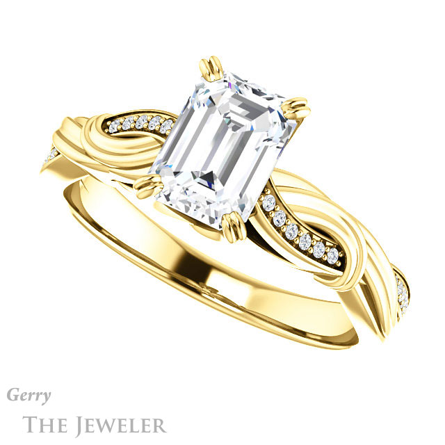 Emerald Cut Forever One Moissanite Engagement Ring #GTJ1146-emerald-fb-y 5 Emerald Cut Forever Brilliant Moissanite Engagement Ring #GTJ1146-emerald-fb-y