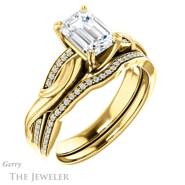 Emerald Cut Forever One Moissanite Engagement Ring #GTJ1146-emerald-fb-y 6 Emerald Cut Forever Brilliant Moissanite Engagement Ring #GTJ1146-emerald-fb-y