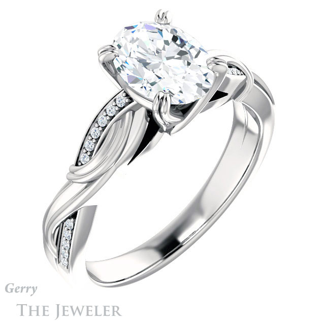 Oval Shaped Forever One Moissanite Engagement Ring #GTJ1146-oval-fo-w 4 Oval Shaped Forever One Moissanite Engagement Ring #GTJ1146-oval-fo-w
