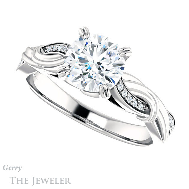 Round Cut Forever One Moissanite Engagement Ring #GTJ1146-round-fo-w 5 Round Cut Forever One Moissanite Engagement Ring #GTJ1146-round-fo-w