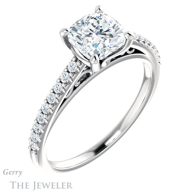 Cushion Cut Forever One Moissanite Engagement Ring #GTJ1148-cushion-fo-w