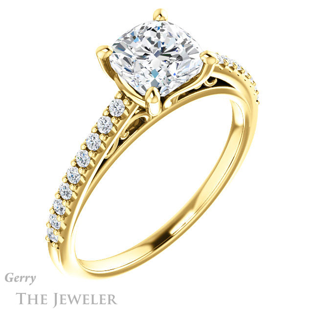 Cushion Cut Forever One Moissanite Engagement Ring #GTJ1148-cushion-fo-y 4 Cushion Cut Forever One Moissanite Engagement Ring #GTJ1148-cushion-fo-y