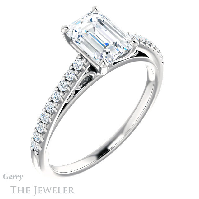 Emerald Cut Forever Brilliant Moissanite Engagement Ring #GTJ1148-emerald-fb-w