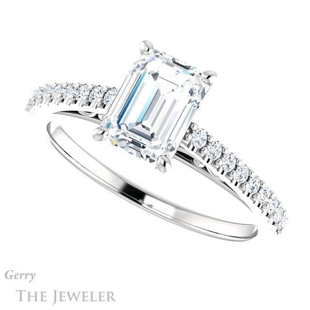 Emerald Cut Forever Brilliant Moissanite Engagement Ring #GTJ1148-emerald-fb-w