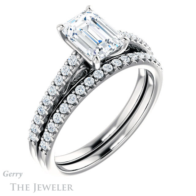 Emerald Cut Forever Brilliant Moissanite Engagement Ring #GTJ1148-emerald-fb-w