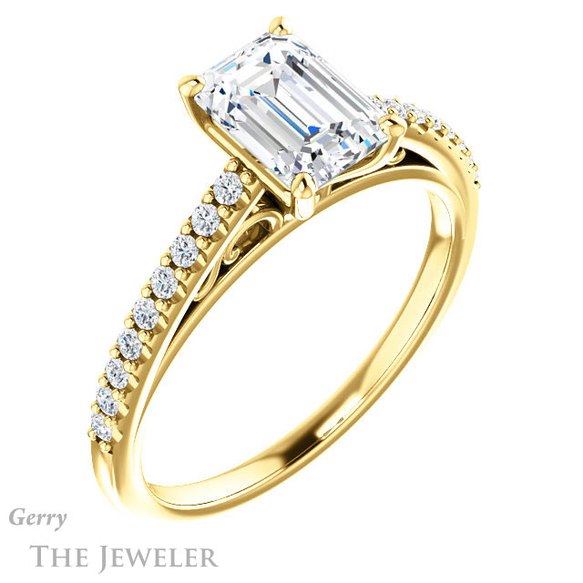 Emerald Cut Forever Brilliant Moissanite Engagement Ring #GTJ1148-emerald-fb-y