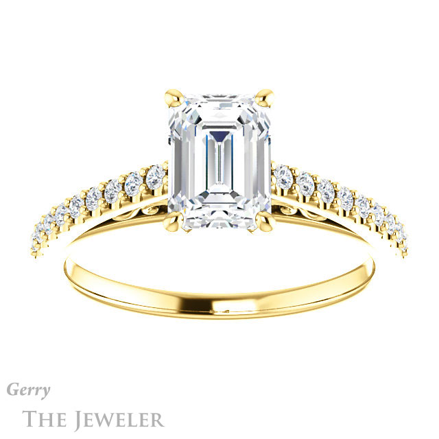 Emerald Cut Forever Brilliant Moissanite Engagement Ring #GTJ1148-emerald-fb-y