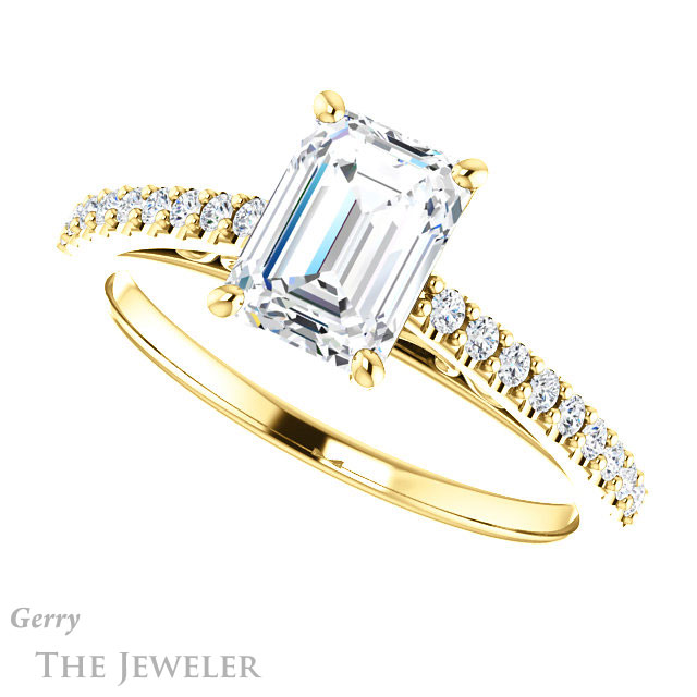 Emerald Cut Forever Brilliant Moissanite Engagement Ring #GTJ1148-emerald-fb-y