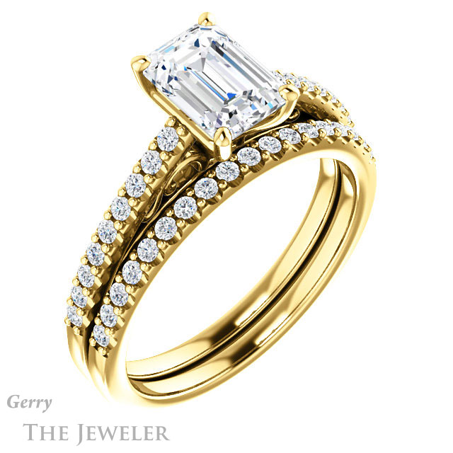 Emerald Cut Forever Brilliant Moissanite Engagement Ring #GTJ1148-emerald-fb-y