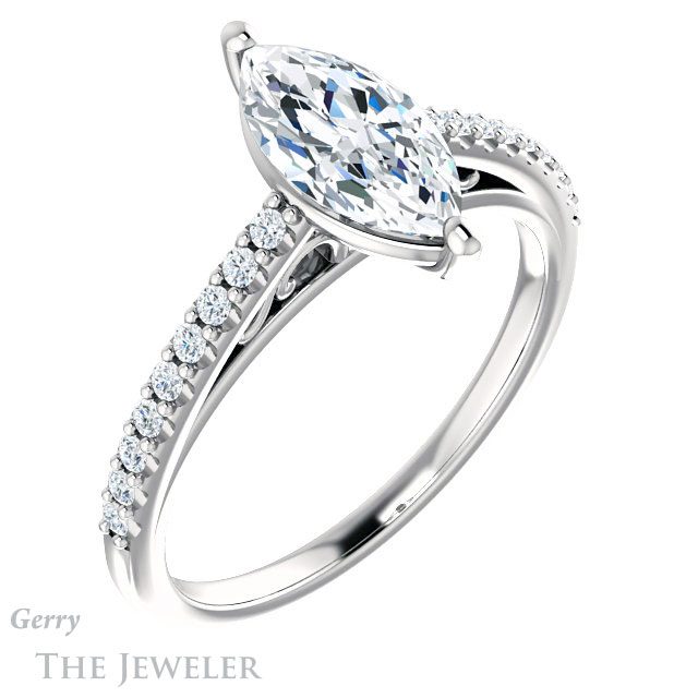 Marquise Cut Forever One Moissanite Engagement Ring #GTJ1148-marquise-fb-w 4 Marquise Cut Forever Brilliant Moissanite Engagement Ring #GTJ1148-marquise-fb-w