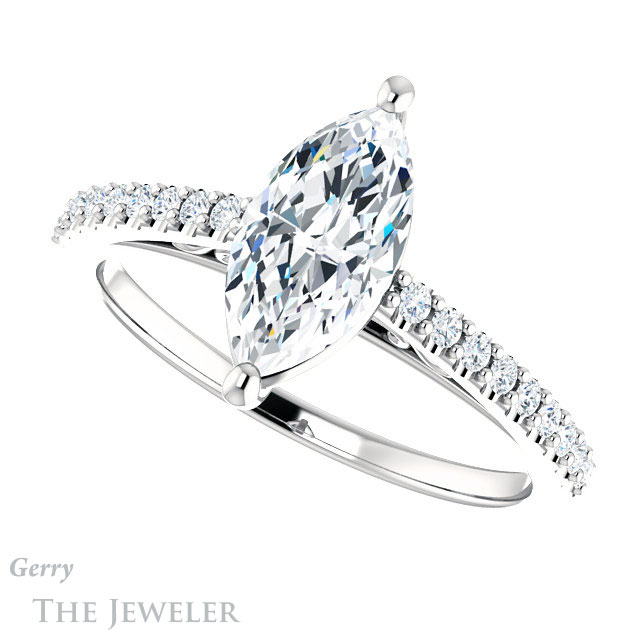 Marquise Cut Forever One Moissanite Engagement Ring #GTJ1148-marquise-fb-w 5 Marquise Cut Forever Brilliant Moissanite Engagement Ring #GTJ1148-marquise-fb-w