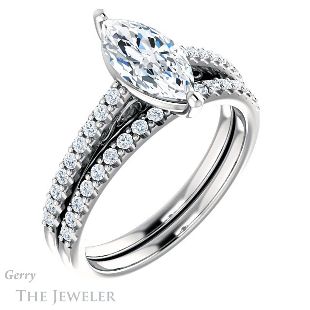 Marquise Cut Forever One Moissanite Engagement Ring #GTJ1148-marquise-fb-w 6 Marquise Cut Forever Brilliant Moissanite Engagement Ring #GTJ1148-marquise-fb-w