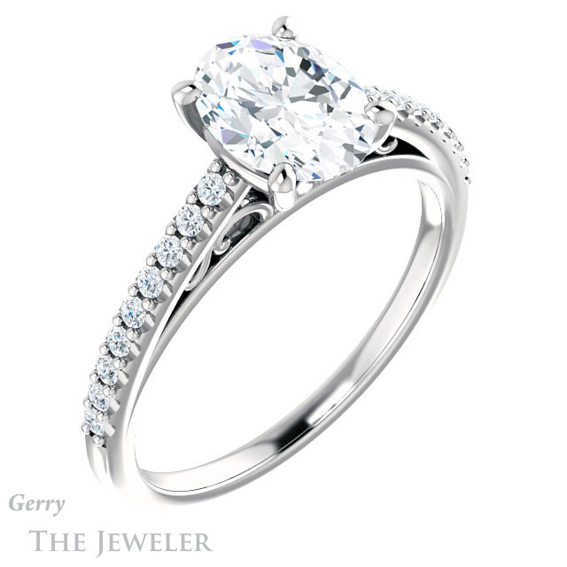 Oval Shaped Forever One Moissanite Engagement Ring #GTJ1148-oval-fo-w