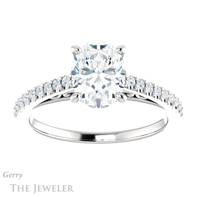 Oval Shaped Forever One Moissanite Engagement Ring #GTJ1148-oval-fo-w