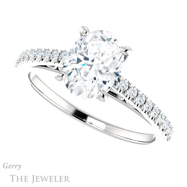 Oval Shaped Forever One Moissanite Engagement Ring #GTJ1148-oval-fo-w