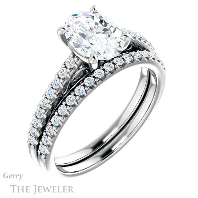 Oval Shaped Forever One Moissanite Engagement Ring #GTJ1148-oval-fo-w