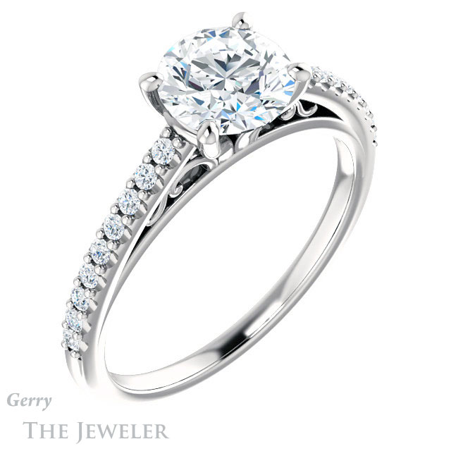 Round Cut Forever One Moissanite Engagement Ring #GTJ1148-round-fo-w 4 Round Cut Forever One Moissanite Engagement Ring #GTJ1148-round-fo-w