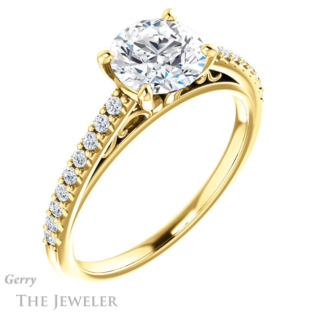 Round Cut Forever One Moissanite Engagement Ring #GTJ1148-round-fo-y