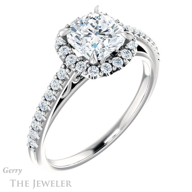 Cushion Cut Forever One Moissanite Engagement Ring #GTJ1149-cushion-fo-w
