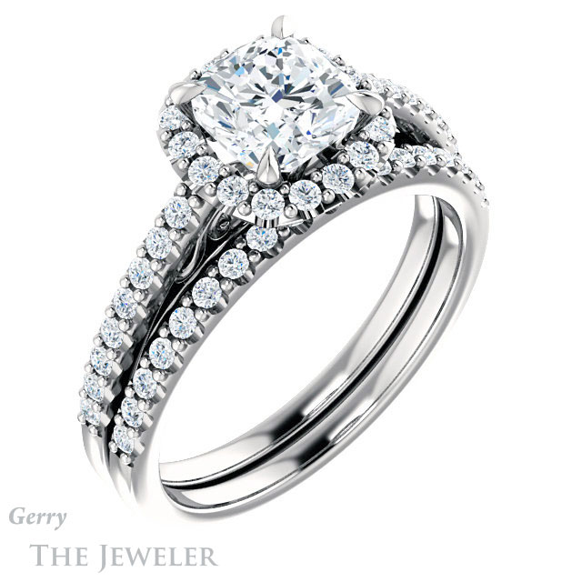 Cushion Cut Forever One Moissanite Engagement Ring #GTJ1149-cushion-fo-w