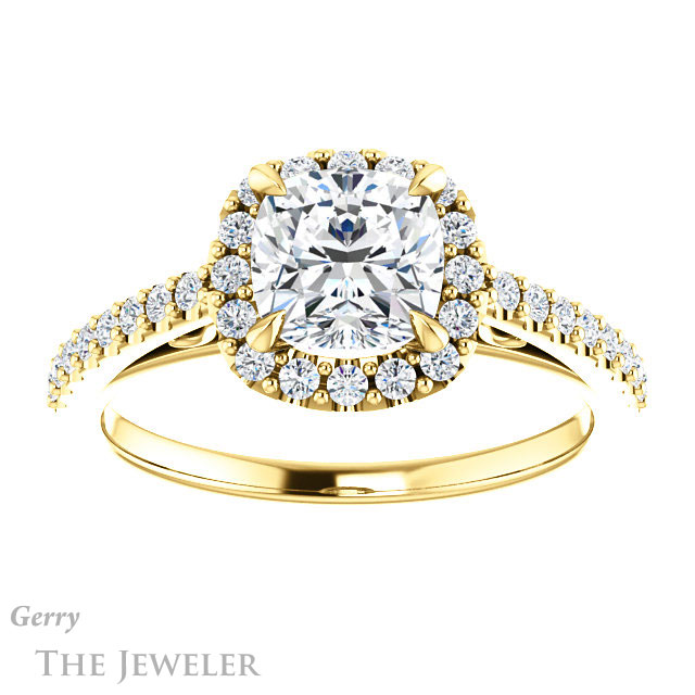 Cushion Cut Forever One Moissanite Engagement Ring #GTJ1149-cushion-fo-y 1 Cushion Cut Forever One Moissanite Engagement Ring #GTJ1149-cushion-fo-y