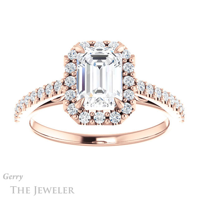 Emerald Cut Forever One Moissanite Engagement Ring #GTJ1149-emerald-fb-r 1 Emerald Cut Forever Brilliant Moissanite Engagement Ring #GTJ1149-emerald-fb-r