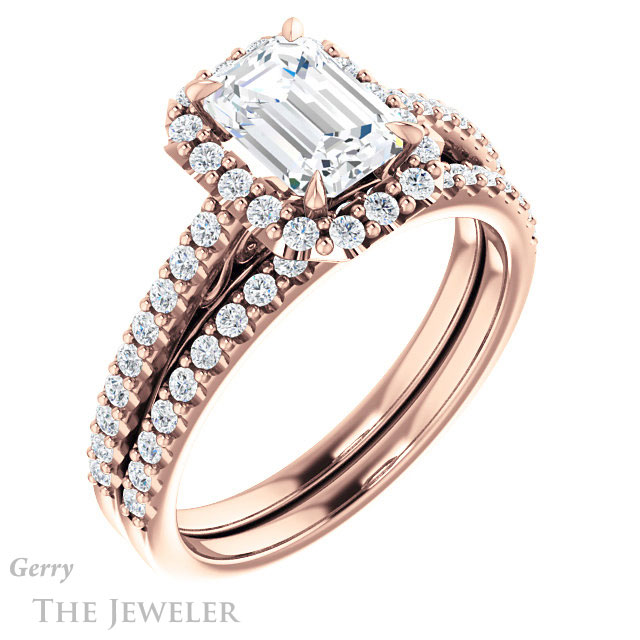 Emerald Cut Forever One Moissanite Engagement Ring #GTJ1149-emerald-fb-r 6 Emerald Cut Forever Brilliant Moissanite Engagement Ring #GTJ1149-emerald-fb-r