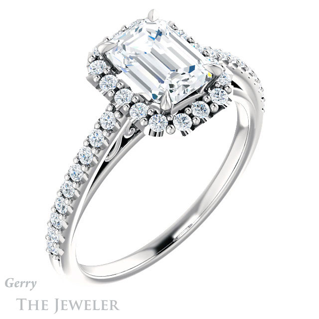 Emerald Cut Forever Brilliant Moissanite Engagement Ring #GTJ1149-emerald-fb-w