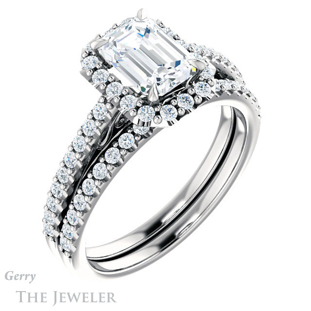 Emerald Cut Forever Brilliant Moissanite Engagement Ring #GTJ1149-emerald-fb-w
