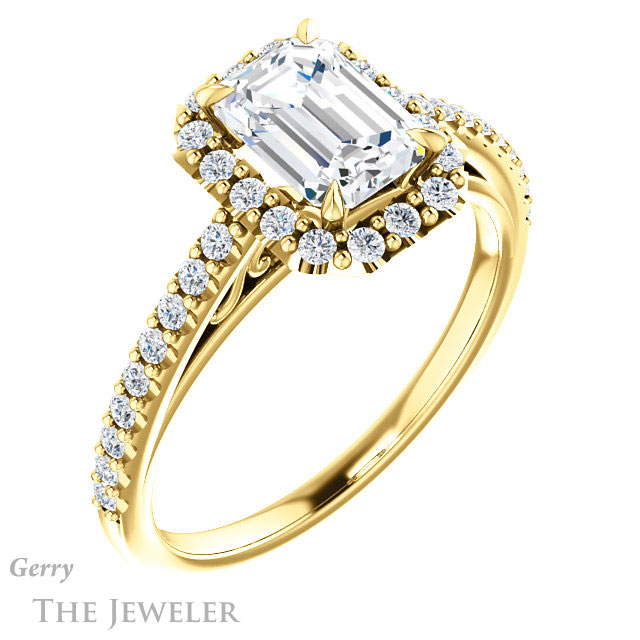 Emerald Cut Forever Brilliant Moissanite Engagement Ring #GTJ1149-emerald-fb-y