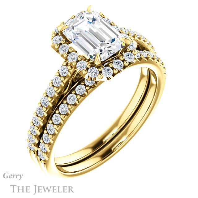 Emerald Cut Forever Brilliant Moissanite Engagement Ring #GTJ1149-emerald-fb-y