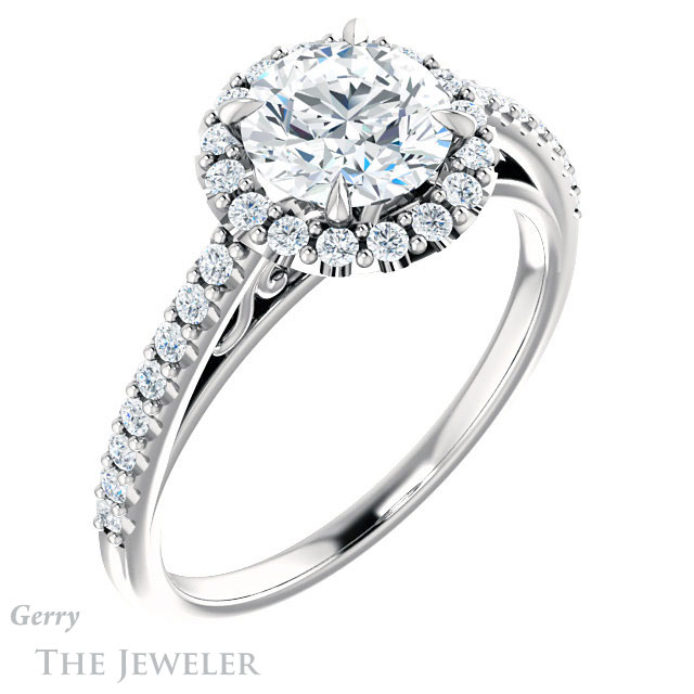 Round Cut Forever One Moissanite Engagement Ring #GTJ1149-round-fo-w