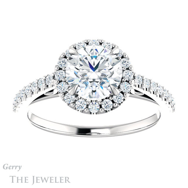 Round Cut Forever One Moissanite Engagement Ring #GTJ1149-round-fo-w
