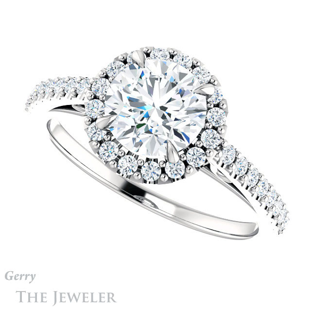 Round Cut Forever One Moissanite Engagement Ring #GTJ1149-round-fo-w