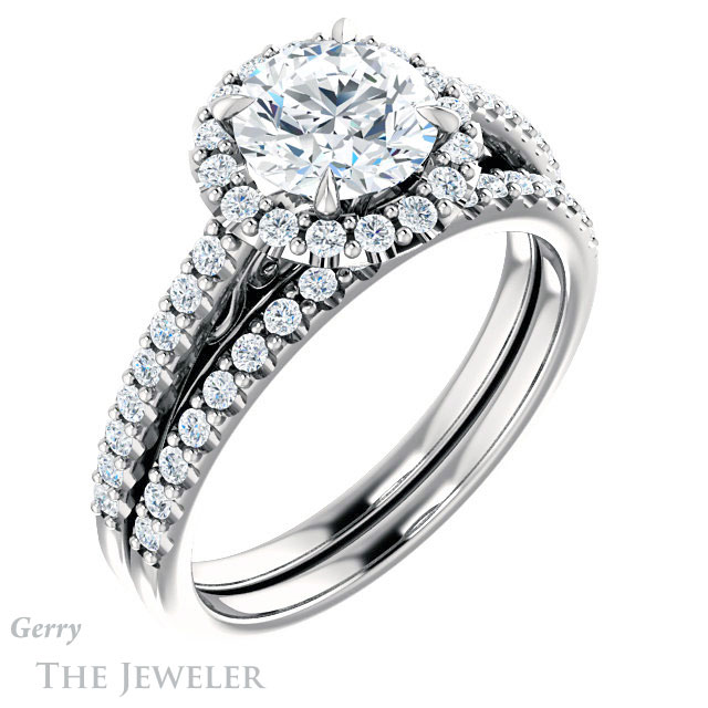 Round Cut Forever One Moissanite Engagement Ring #GTJ1149-round-fo-w