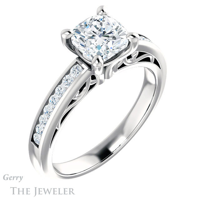Cushion Cut Forever One Moissanite Engagement Ring #GTJ1150-cushion-fo-w 4 Cushion Cut Forever One Moissanite Engagement Ring #GTJ1150-cushion-fo-w